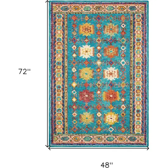 Blue Wool Floral Hand Tufted Area Rug Photo 3