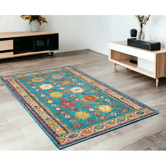 Blue Wool Floral Hand Tufted Area Rug Photo 1