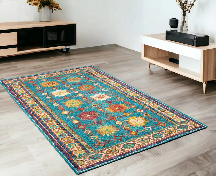 Blue Wool Floral Hand Tufted Area Rug Photo 1