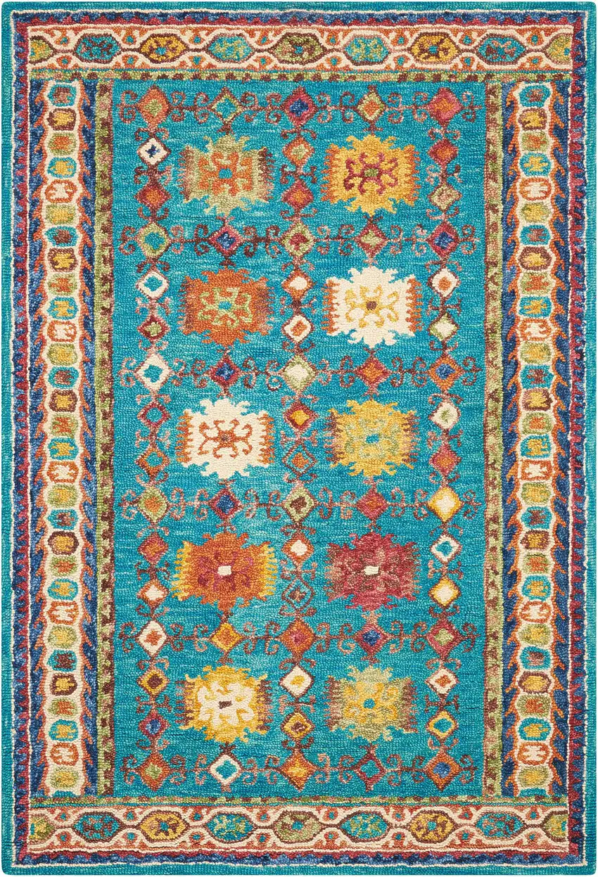 Blue Wool Floral Hand Tufted Area Rug Photo 4