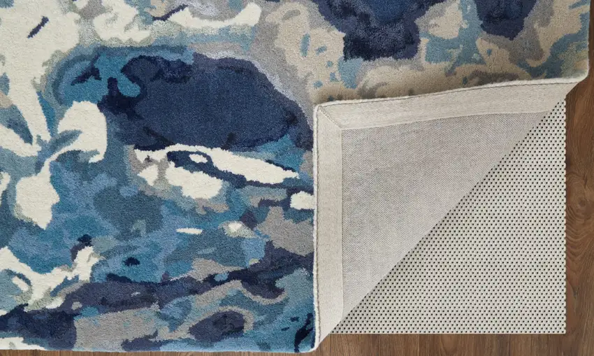 Blue Wool Floral Hand Tufted Area Rug Photo 8