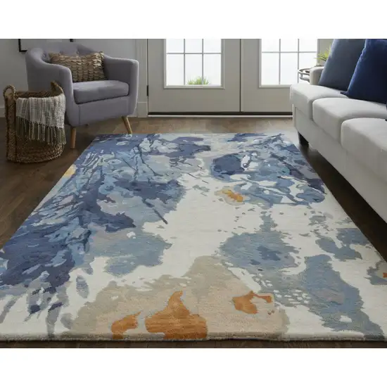 Blue Copper And Ivory Wool Floral Hand Tufted Area Rug Photo 9