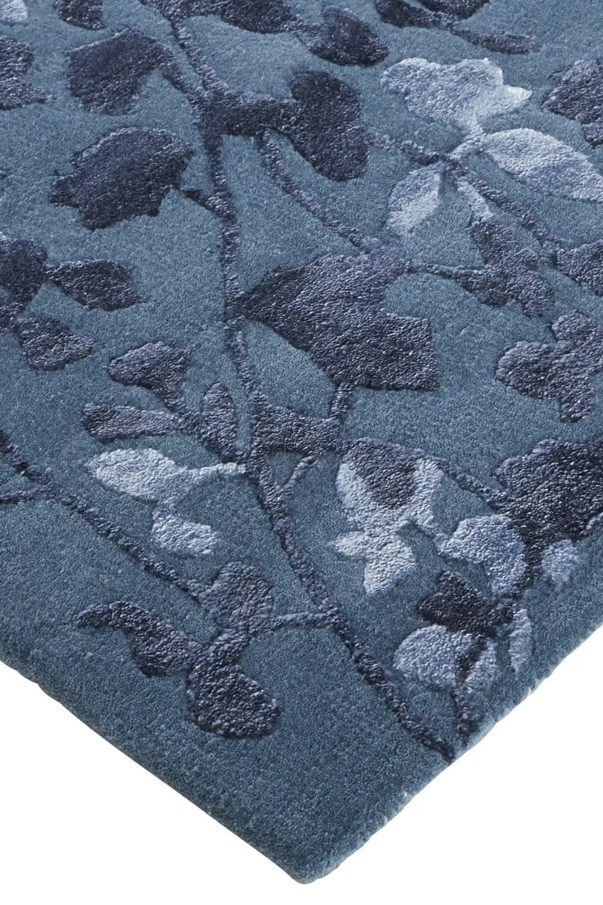 Blue Wool Floral Tufted Handmade Area Rug Photo 7