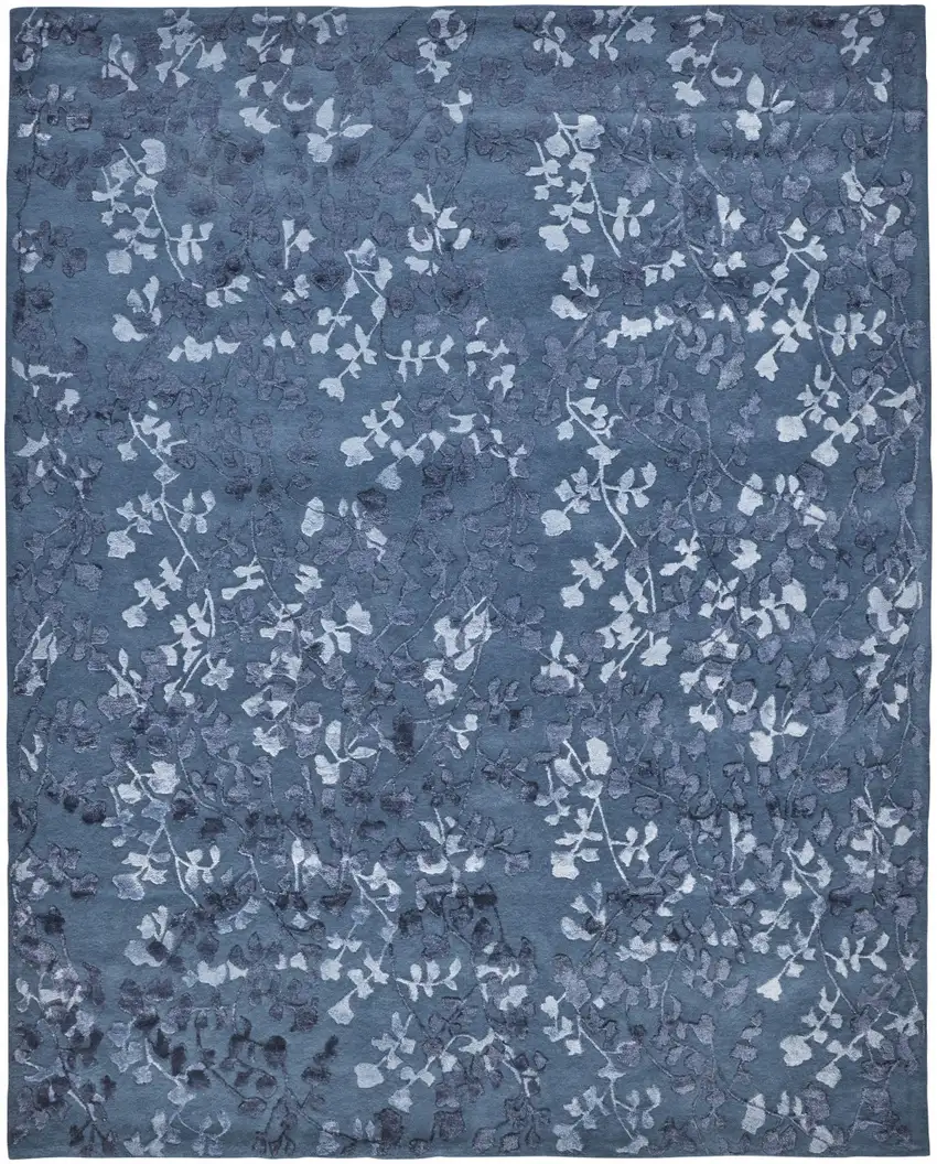 Blue Wool Floral Tufted Handmade Area Rug Photo 1