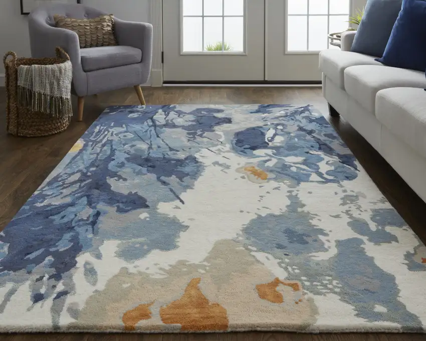 Blue Wool Floral Tufted Handmade Area Rug Photo 8