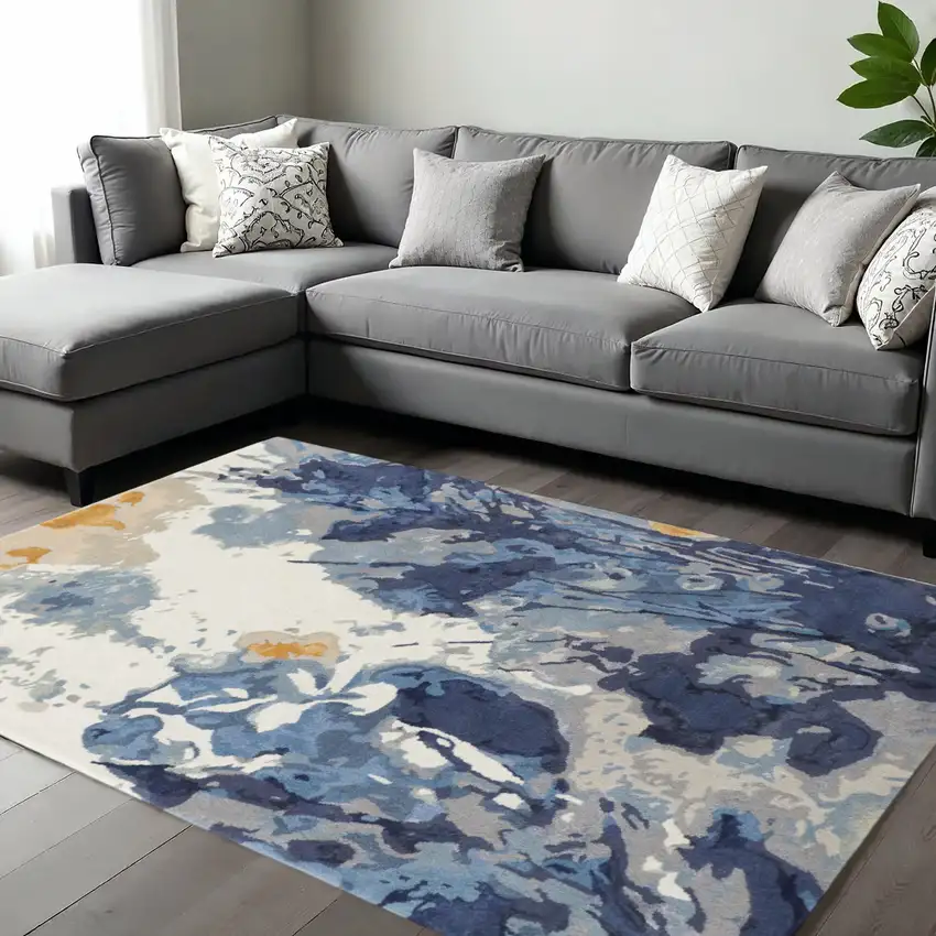 Blue Copper And Ivory Wool Floral Hand Tufted Area Rug Photo 1