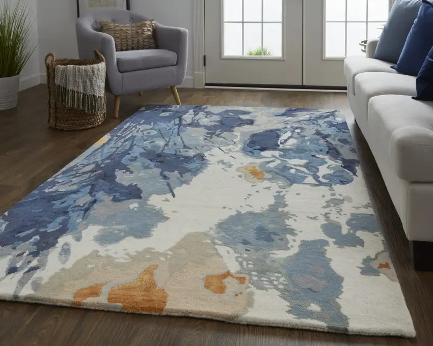 Blue Wool Floral Tufted Handmade Area Rug Photo 9