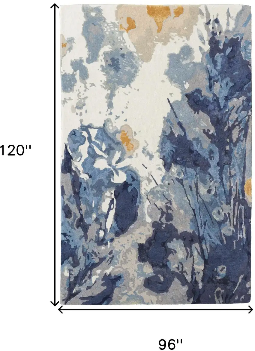 Blue Wool Floral Hand Tufted Area Rug Photo 3