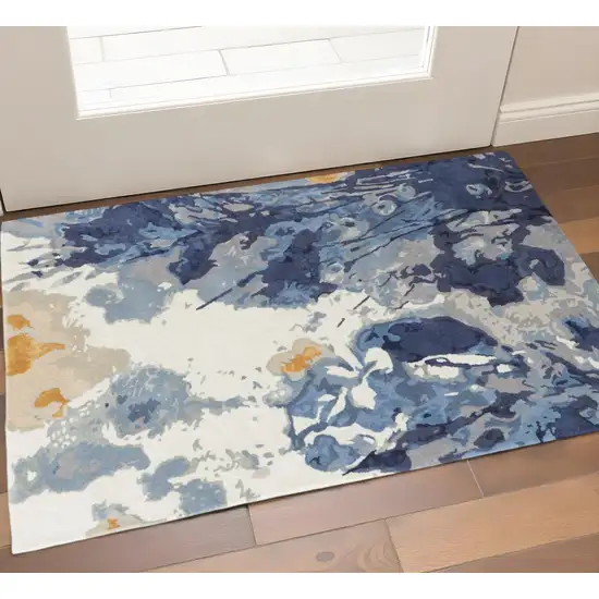 Blue Copper And Ivory Wool Floral Hand Tufted Area Rug Photo 1