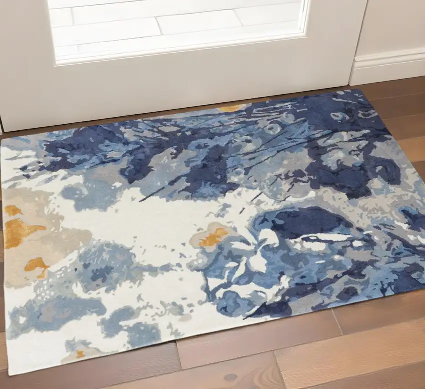 Blue Copper And Ivory Wool Floral Hand Tufted Area Rug Photo 1