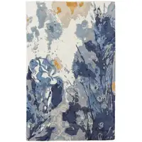 Photo of Blue Wool Floral Tufted Handmade Area Rug