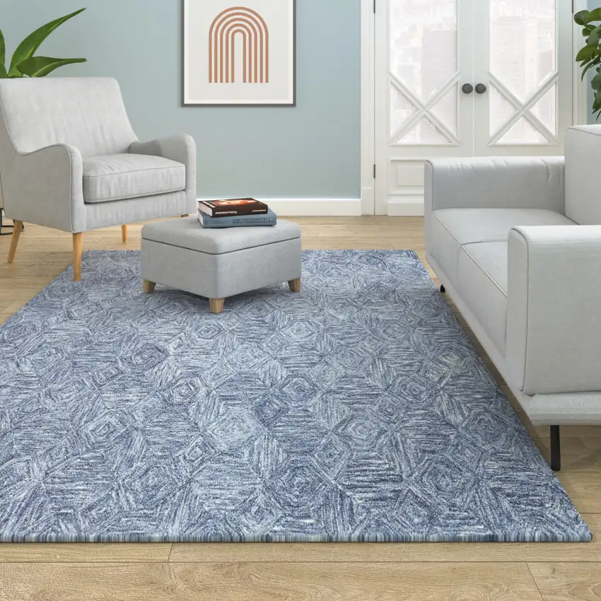 Blue Wool Geometric Hand Tufted Area Rug Photo 4