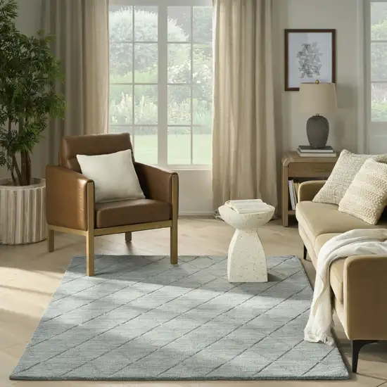 Blue Wool Geometric Hand Woven Area Rug Photo 5