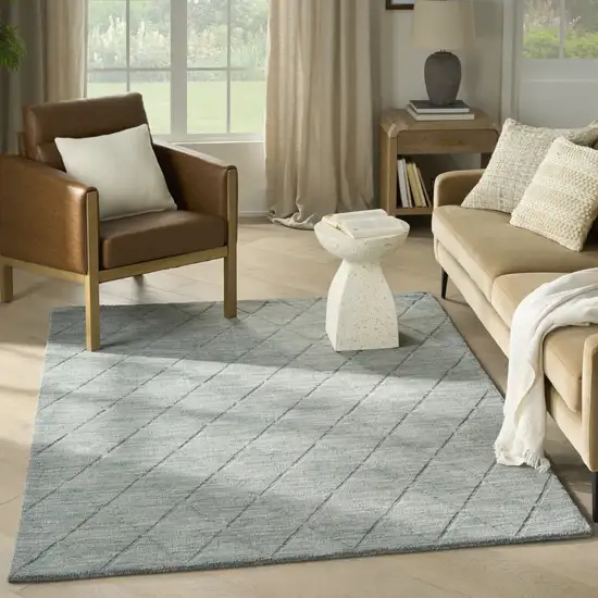 Blue Wool Geometric Hand Woven Area Rug Photo 6