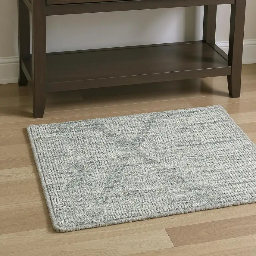 Blue Wool Geometric Hand Woven Area Rug Photo 1