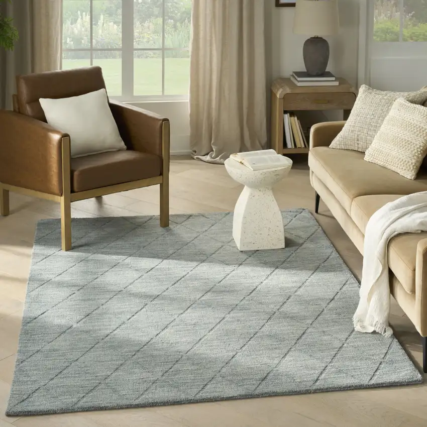 Blue Wool Geometric Hand Woven Area Rug Photo 5