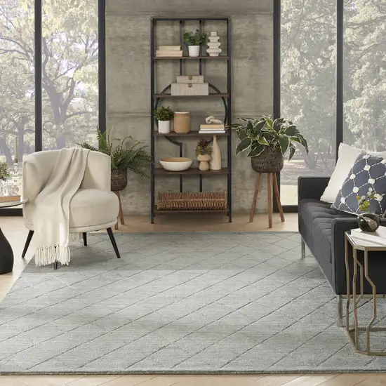 Blue Wool Geometric Hand Woven Area Rug Photo 6