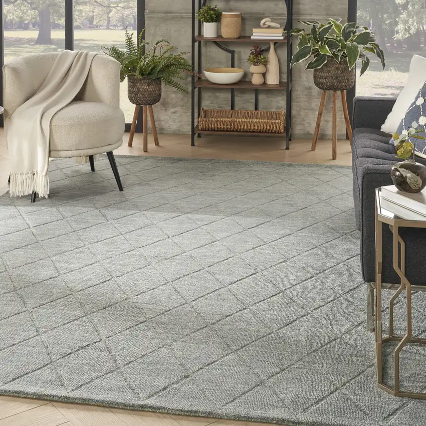 Blue Wool Geometric Hand Woven Area Rug Photo 5