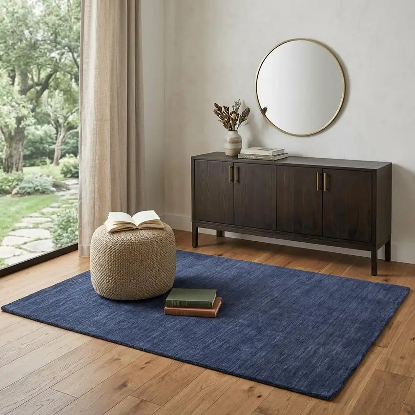 Blue Wool Hand Woven Area Rug Photo 1