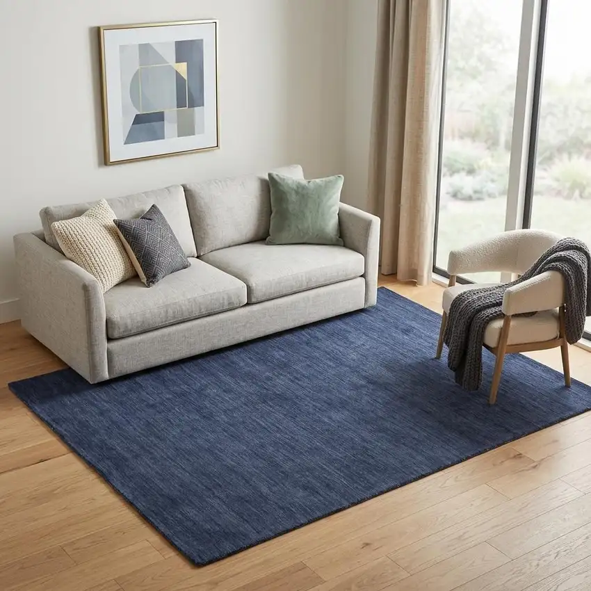 Blue Wool Hand Woven Area Rug Photo 1