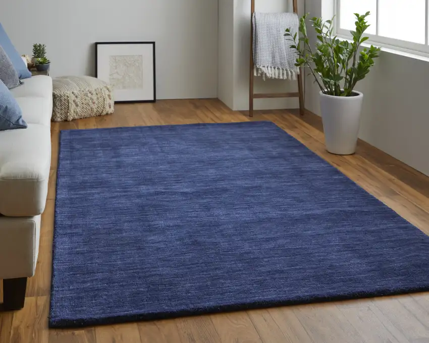 Blue Wool Hand Woven Stain Resistant Area Rug Photo 6