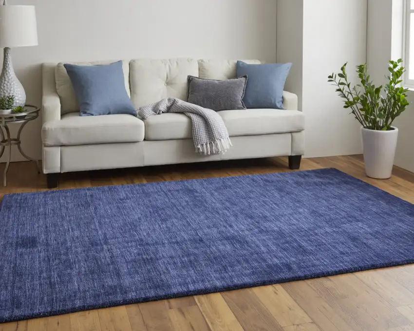 Blue Wool Hand Woven Stain Resistant Area Rug Photo 7