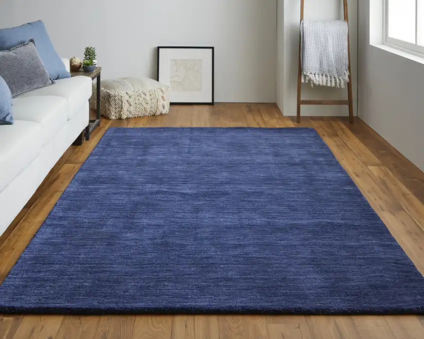 Blue Wool Hand Woven Stain Resistant Area Rug Photo 5