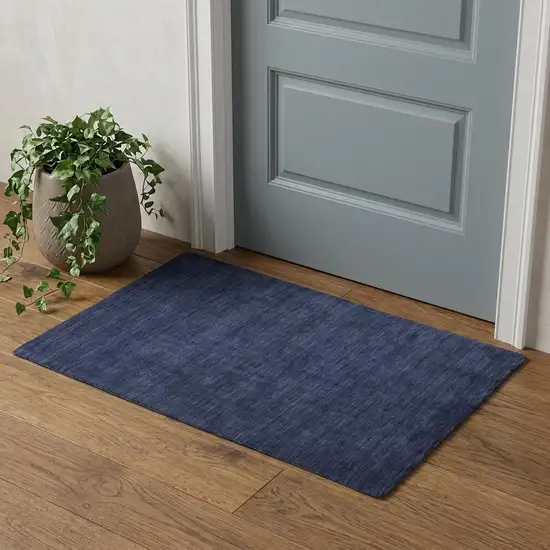 Blue Wool Hand Woven Area Rug Photo 1