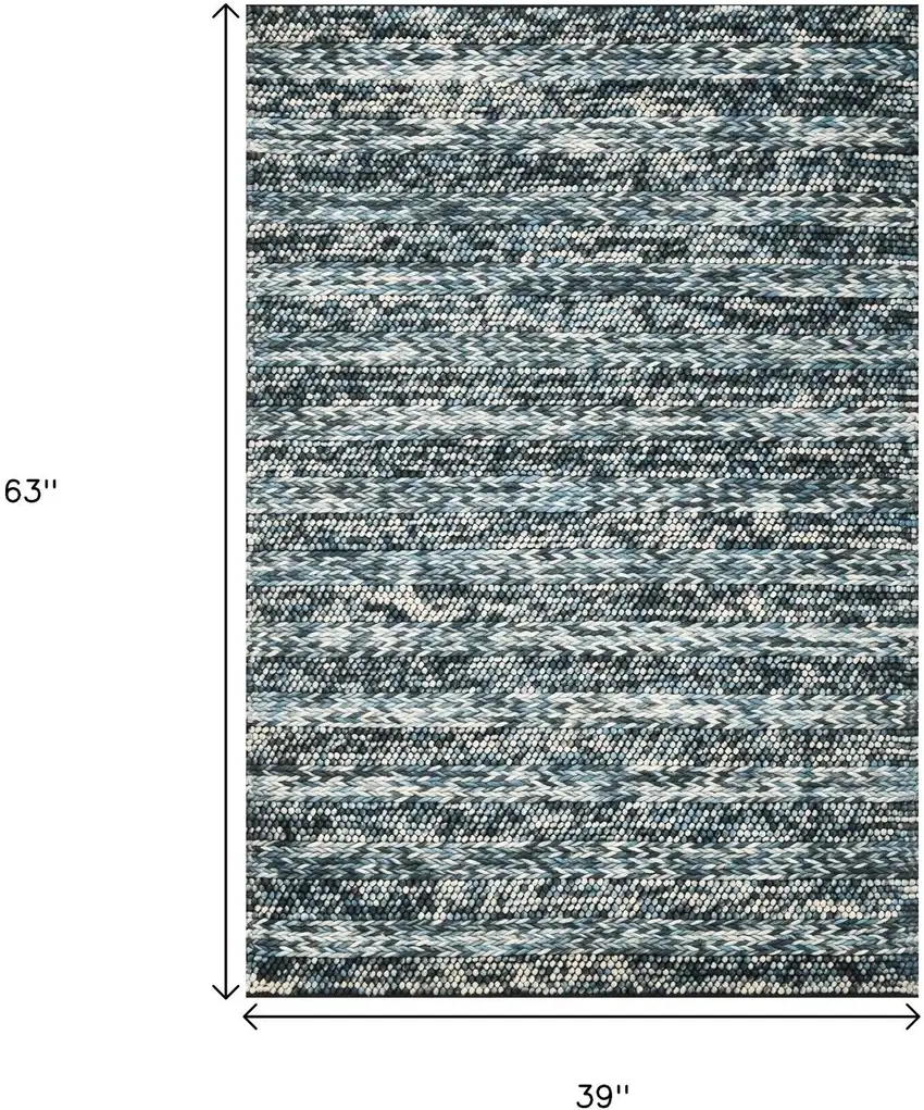 Ivory Blue And Gray Wool Striped Hand Woven Area Rug Photo 3