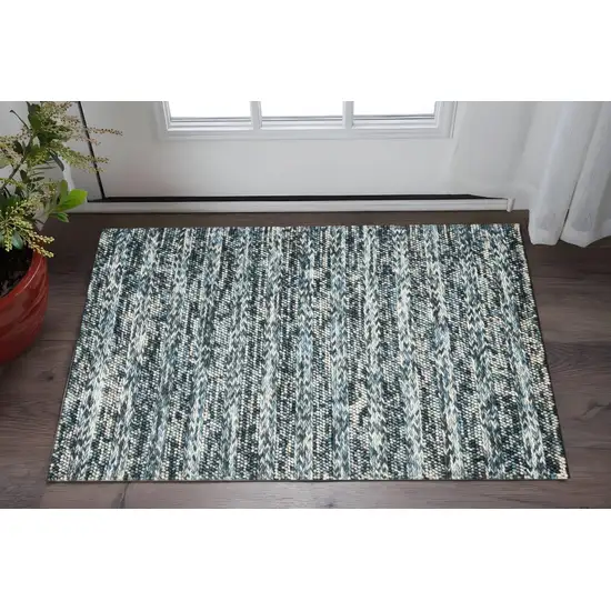Ivory Blue And Gray Wool Striped Hand Woven Area Rug Photo 1