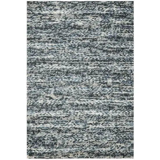 Ivory Blue And Gray Wool Striped Hand Woven Area Rug Photo 7