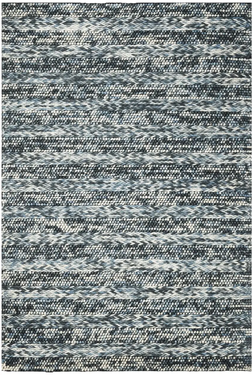 Ivory Blue And Gray Wool Striped Hand Woven Area Rug Photo 7