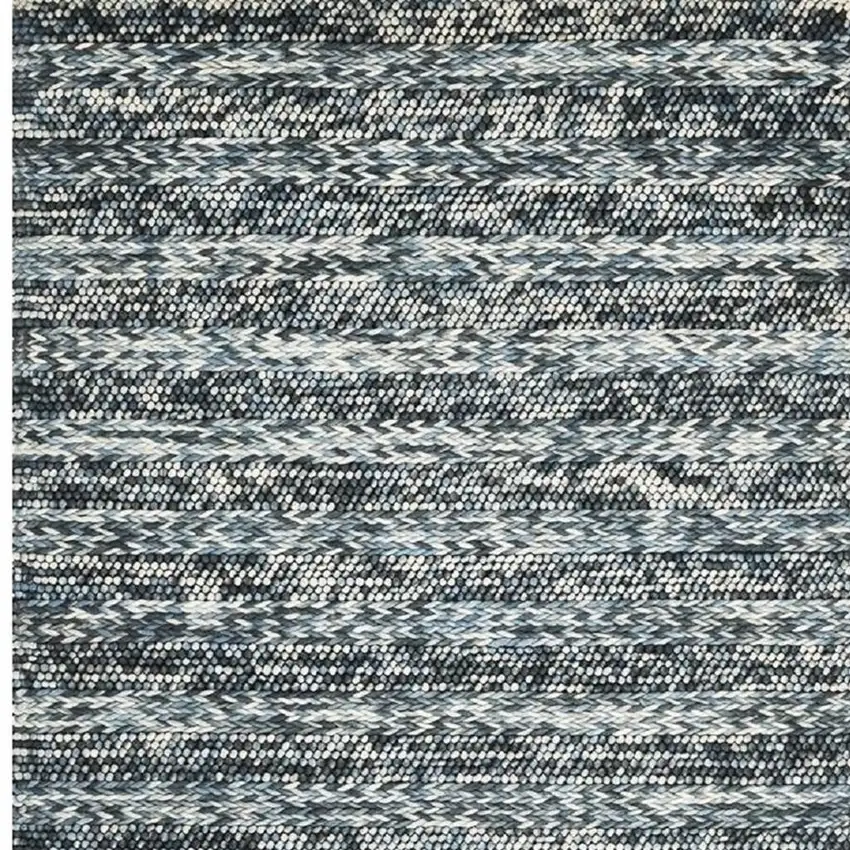 Ivory Blue And Gray Wool Striped Hand Woven Area Rug Photo 1