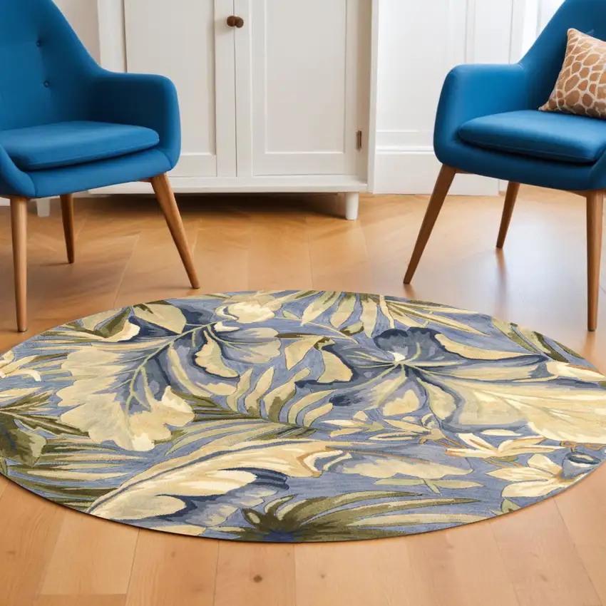 8' Blue Round Wool Hand Tufted Area Rug Photo 1