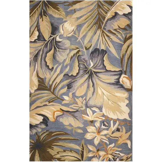 Blue Beige And Green Wool Tropical Botanical Hand Tufted Area Rug Photo 1