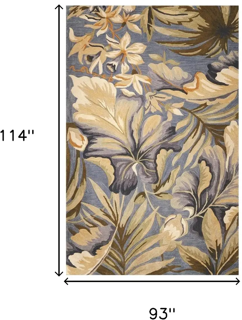 93 X 114 Blue Wool Rug Photo 3