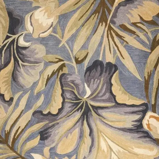 Blue Beige And Green Wool Tropical Botanical Hand Tufted Area Rug Photo 3
