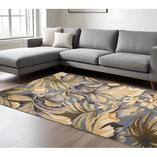 Blue Beige And Green Wool Tropical Botanical Hand Tufted Area Rug Photo 2