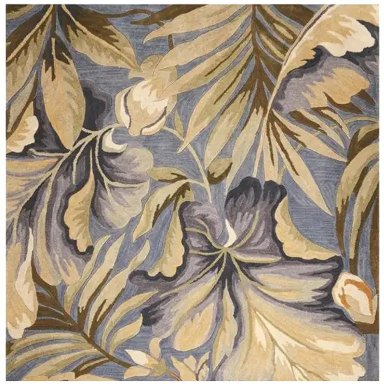 Blue Beige And Green Wool Tropical Botanical Hand Tufted Area Rug Photo 4