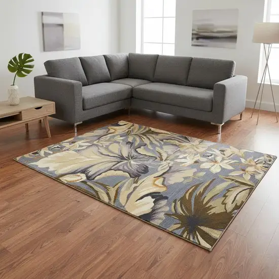 Blue Beige And Green Wool Tropical Botanical Hand Tufted Area Rug Photo 1