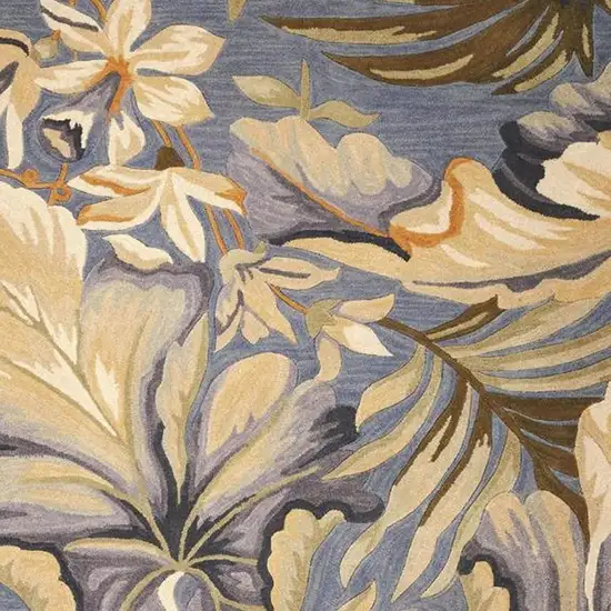 Blue Beige And Green Wool Tropical Botanical Hand Tufted Area Rug Photo 4