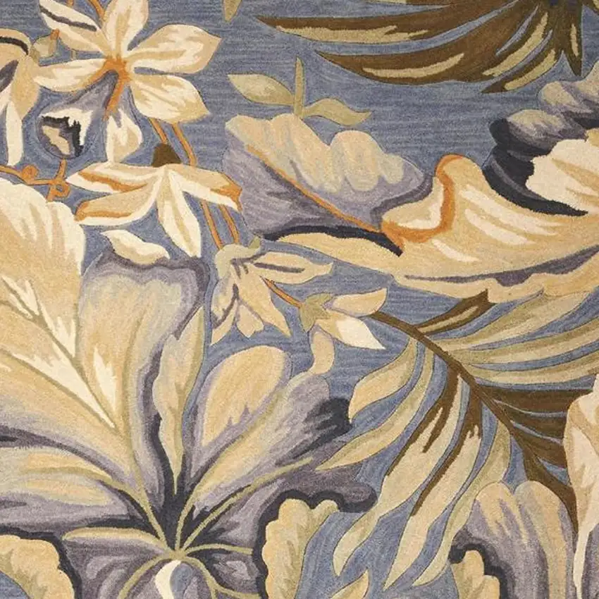 Blue Beige And Green Wool Tropical Botanical Hand Tufted Area Rug Photo 4