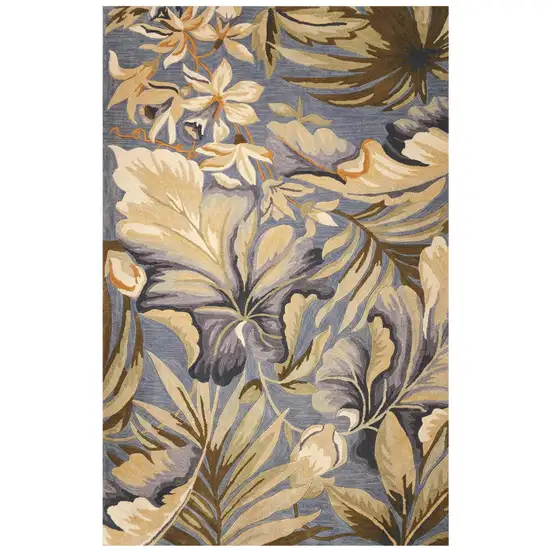 Blue Beige And Green Wool Tropical Botanical Hand Tufted Area Rug Photo 2