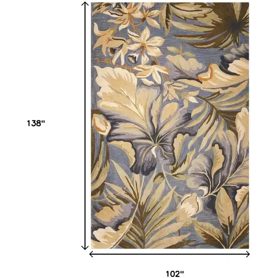 Blue Beige And Green Wool Tropical Botanical Hand Tufted Area Rug Photo 3