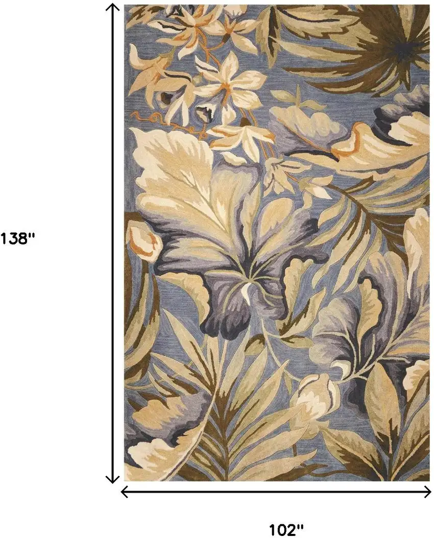 Blue Beige And Green Wool Tropical Botanical Hand Tufted Area Rug Photo 3