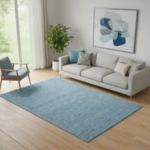 Photo of Blue Wool Shag Handmade Area Rug
