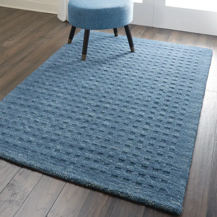 Blue Wool Shag Handmade Area Rug Photo 6