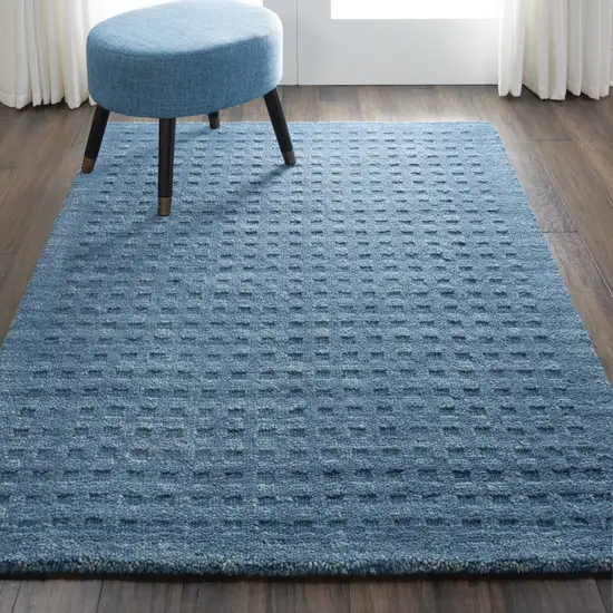 Blue Wool Shag Handmade Area Rug Photo 5