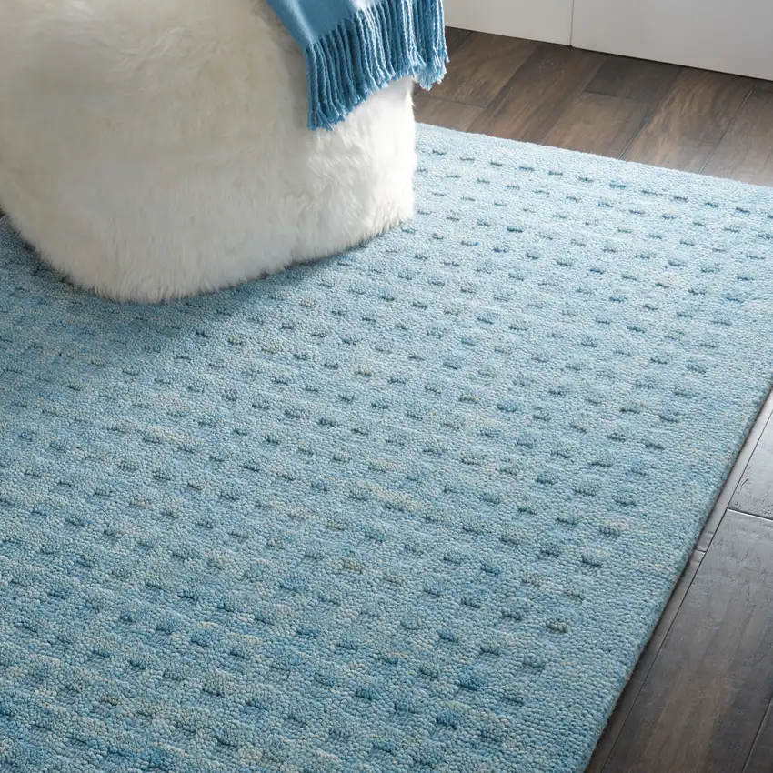 Blue Wool Shag Handmade Area Rug Photo 5