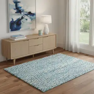 Photo of Blue Wool Shag Handmade Area Rug